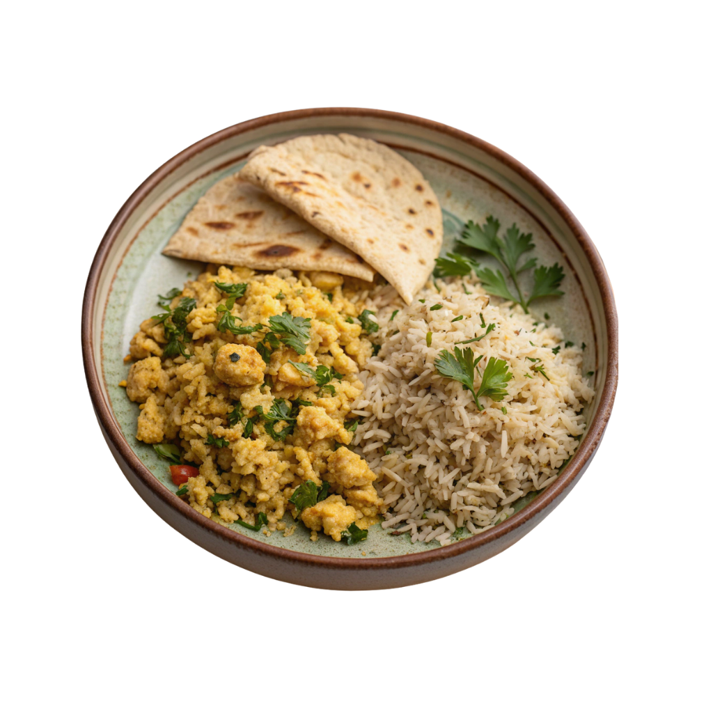 Chapathi Egg Bhurji + Herbed Rice