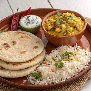 Chapathi Egg Bhurji + Herbed Rice